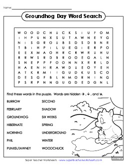 Groundhog Word Search (Intermediate) Groundhog Day Worksheet