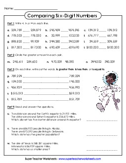 Comparing 6-Digit Numbers Place Value Worksheet