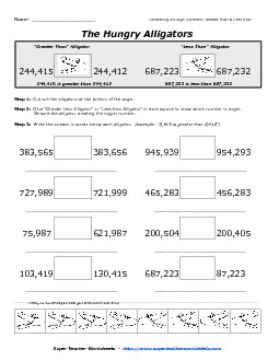 6-Digit Alligators Place Value Worksheet