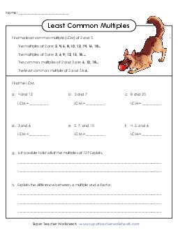 Least Common Multiple 4 Factors Worksheet