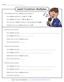 Least Common Multiple 3 Factors Worksheet