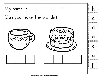 Build-a-Word: Cup & Cake Phonics Beginningsounds Worksheet