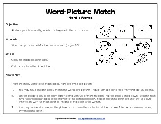 Word-Picture Match - Hard-C Words Phonics Beginningsounds Worksheet