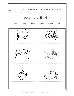 Writing Words with B b Phonics Words With Worksheet