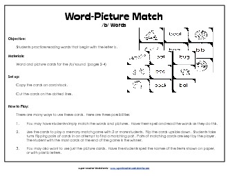 Word-Picture Match - /b/ Words Phonics Beginningsounds Worksheet