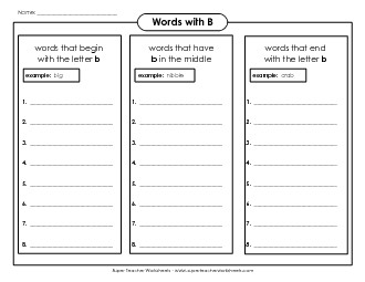 Brainstorm /b/ Words (Advanced) Phonics Words With Worksheet