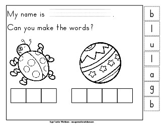 Build-a-Word: Bug & Ball Phonics Beginningsounds Worksheet