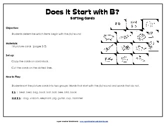 Starts With B - Sort Phonics Beginningsounds Worksheet