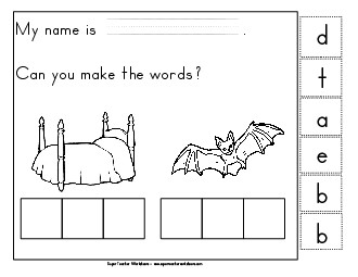 Build-a-Word: Bed & Bat Phonics Beginningsounds Worksheet