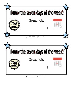 I know the 7 days of the week! Awards Worksheet