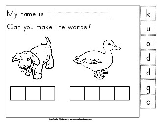 Build-a-Word: Dog & Duck Phonics Beginningsounds Worksheet