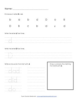 Letter D d - Practice Sheet Alphabet Worksheet