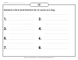 Brainstorm /d/ Words Phonics Words With Worksheet