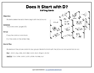 Starts With D - Sort Phonics Beginningsounds Worksheet