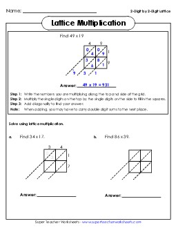 Lattice Multiplication: 2 digits by 2 digits Free Worksheet