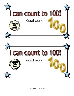 I can count up to 100! Free Awards Worksheet