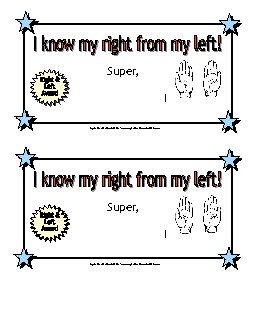 I know my right from my left! Awards Worksheet