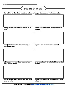 Bodies of Water - Cut & Glue Landforms Worksheet