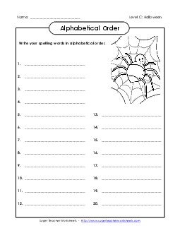 ABC Order: Write List (C-Halloween)  Spelling C Worksheet