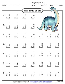 Drill: Basic Facts 0-2 (A) Multiplication Worksheet