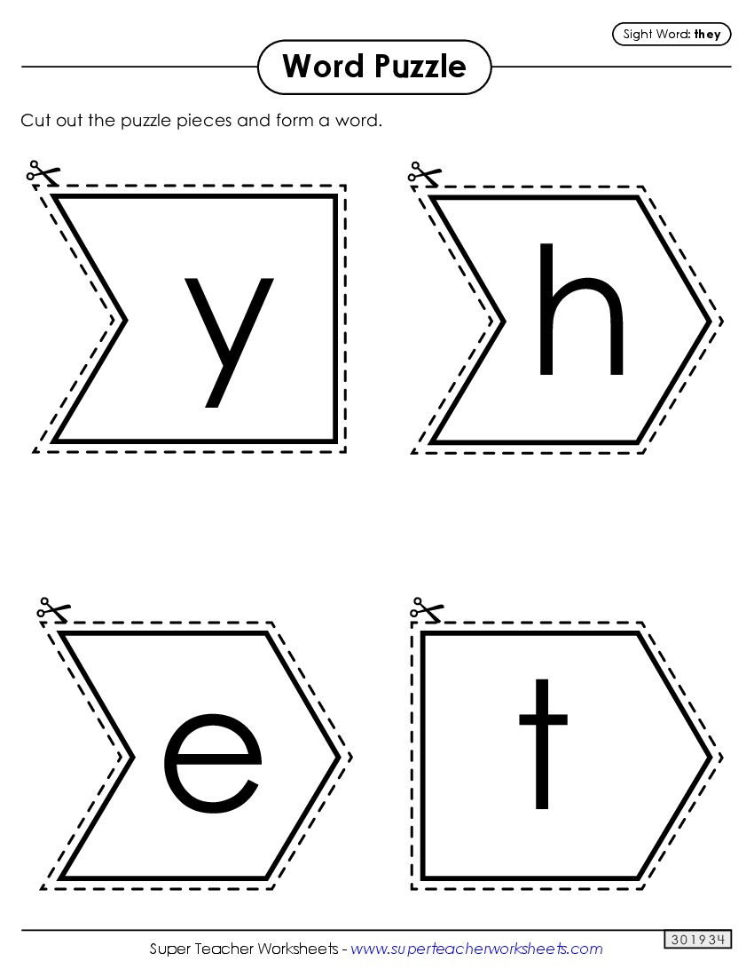 Word Puzzle: They Sight Words Individual Worksheet