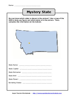 Mystery State: Montana States Worksheet