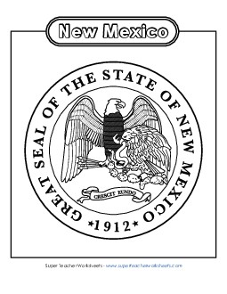 New Mexico State Seal (Black & White) States Individual Worksheet