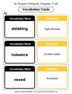 Vocab. Cards for Chapters 17-20 Books Worksheet