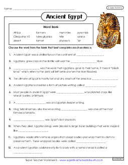 Ancient Egypt Cloze Activity Worksheet