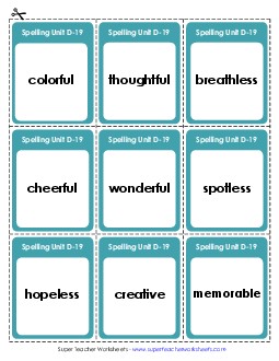 Flashcards (D-19) Spelling D Worksheet