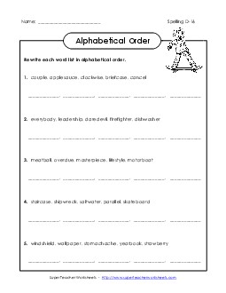 Alphabetical Order (D-16) Spelling D Worksheet