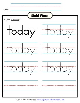 Trace the Word: Today Sight Words Individual Worksheet