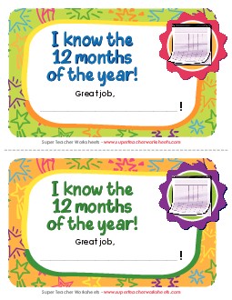 I know the 12 months of the year! Awards Worksheet