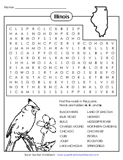 Word Search Puzzle States Individual Worksheet