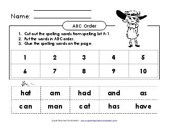 ABC Order - Cut & Paste (A-1) Free Spelling A Worksheet