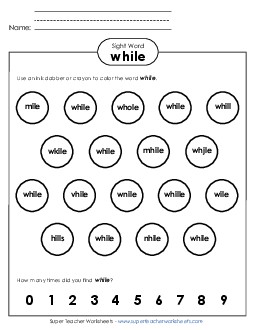 Dab or Color: While Sight Words Individual Worksheet