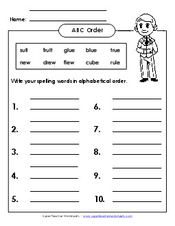 ABC Order: Write List (B-25) Spelling B Worksheet