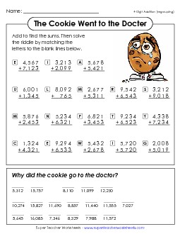 Cookie Went to the Doctor (4-Digit Addition) Worksheet