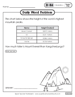 Daily Word Problems  D-86 through D-90 Worksheet