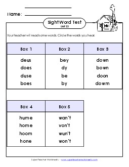 Whole Class Test (Unit 23) Sight Words Worksheet