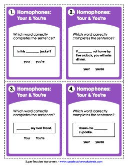 Homophones: Your & You\'re Worksheet