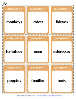 Flashcards (E-7) Spelling E Worksheet