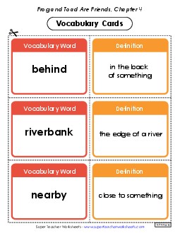 Vocabulary Cards for Chapter 4 Book Frog And Toad Worksheet