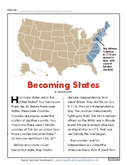 Nonfiction Article: Becoming States 3rd Grade Reading Comprehension Worksheet