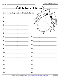 Alphabetical Order: Whole List (F-2)  Free Spelling F Worksheet