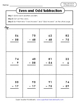 Subtraction: Even Odd Sort Worksheet