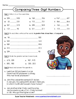 Comparing 3-Digit Numbers 2nd Grade Math Worksheet