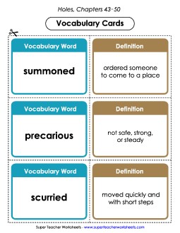 Vocab. Cards for Chapters 43-50 Book Holes Worksheet