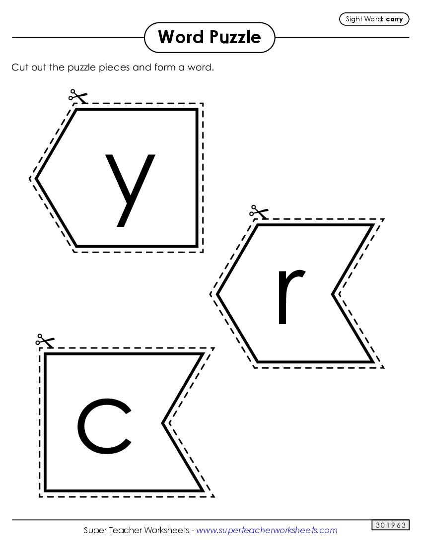 Word Puzzle: Carry Sight Words Individual Worksheet