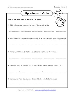 ABC Order Groups (D-Canada Words)  Spelling D Worksheet